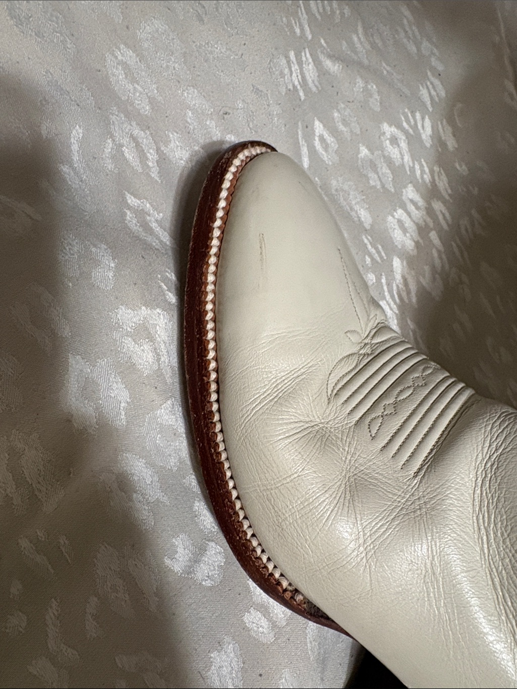 Cream Embroidered Western Knee-High Boots With Stacked Heel — image 6 of 8